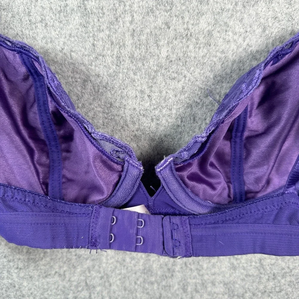 Vintage Victorias Secret 34B Bra Womens Adjustable Purple Embroidered Floral